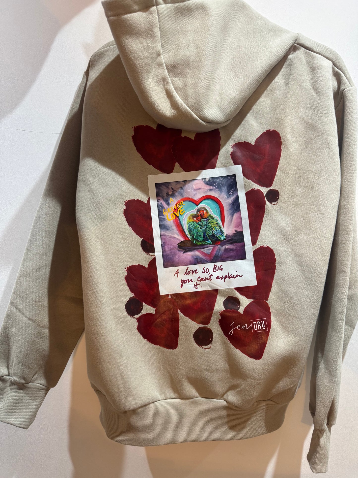 "A love so big you can't explain it" Taupe oversized hoodie.